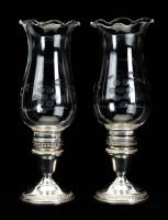 Pair of Sterling Silver and Crystal Hurricane Candle Lanterns. Superior Condition.