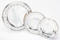 Three Excellent Round Sterling Silver Trays: 14", 11" and 9" from Whiting, Gorham and Wallace Sterling Silver Companies, Near To