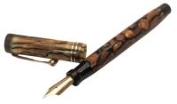 Parker Duofold Black,Tan, Marbled Fountain Pen, 1930s, Made in Canada, Button Filler, 14K Gold Nib Size