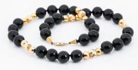 Striking Ladies 14K Yellow Gold and Onyx Bead Necklace