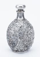 Antique Hand Blown Pinched Glass Decanter Heavily Decorated in Sterling Silver Foliate Overlay of Unparalleled Craftsmanship
