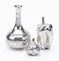 A Lovely Trio of Sterling Silver Pieces: Single Bud Vase Plus Two Life-Sized Bell Pepper and Garlic Sculptures by