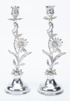 Pair of Vintage, Near Sterling Silver (900 Silver) Candlesticks In a Playful Spring Floral Design