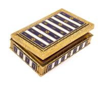 Sterling Silver, Enamel and Gilt Gold Box with Enamel and Gold Highlights to Lid and All Four Sides.