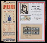 Lindbergh, Charles: Dated Autograph on Card Stock with Mounted 10 Cent Four Block, US Mail Lindbergh Air Mail. Dated 1/7/31