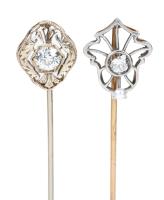 Exceptional Antique Art Deco Style Diamond Stick Pins for the Lady and the Gentleman with a Single .25 Carat Old Mine Cut Diamon