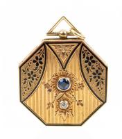 Exceptional Antique Locket in 14K Yellow Gold, Sapphire and Diamond with Beautiful Enamel Work