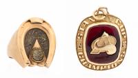 Men's Vintage, Heavy 14K Yellow Gold Horseshoe Style Ring and a 1996 Stanley Cup Champions Pendant, Colorado Avalanche