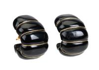 Exceptional Pair of Ladies Onyx and 14K Yellow Gold Crescent Earrings