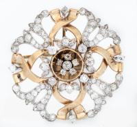 Ladies Antique and Spectacular Platinum and 14K Yellow Gold Old European Cut Diamond Pin of Exquisite Craftsmanship