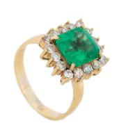 Beautiful 3.5 Carat Emerald and Diamond Ring for the Lady in 14K Yellow Gold. In Every Way, Lovely