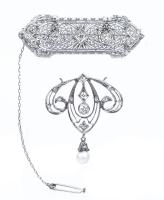 Exceptional Platinum and Diamond Art Deco Pin plus a Pendant in 14K White and Yellow Gold and 20 Pt. Old Mine Cut Diamond