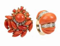 Beautiful 18K Yellow Gold, Coral and Diamond Jewelry of Very Fine Quality and Design