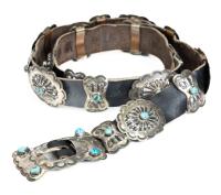 Sterling Silver and Turquoise Petite Concho Belt. 17 Conchos and One Belt Buckle Most Likely by Maria Platero, Navajo