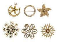 Collection of Vintage Petite 14K Yellow Gold Pins with Diamonds, Seed Pearls and Opals.