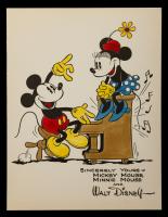 1930s Hand Colored Mickey & Minnie Mouse Fan Card. Exceptional Condition