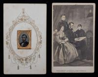 Lincoln, Abraham, Cartes de Visite. Exceptional Gem Size Tintype of Lincoln Portrait by Matthew Brady plus Family Portrait by Sc