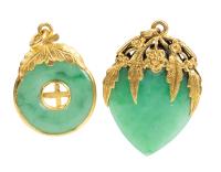 Two Beautiful Jade Pendants in 18K and 22K Yellow Gold for the Lady