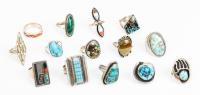 Fourteen (14) Native American Sterling Silver Rings. Mostly Navajo but Some Zuni. Great Pieces for the Lady