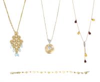 Ladies Casual Pendant Necklaces in 14K Yellow Gold with Colorful Stones, Plus One Equally Colorful Bracelet