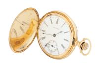 14K Yellow Gold Men's Classic Waltham Pocket Watch, Hunter Style Case and Keep Time Beautifully