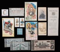 Interesting Collection of Civil War Ephemera, Miniature Albumen Photo of Grant, Original Lincoln/Johnson Flyer, Confederate Stam