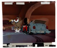 Original Production Cel from CARROTBLANCA. Yosemite Sam as General Pandemonium Arriving at Cafe Au Lait Americain with Sam Sheep