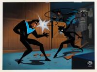 BATMAN: The Animated Series "Return of Nightwing" Cel Includes Batman, Batgirl and Nightwing. Three Cels and Backgrounds with Ce