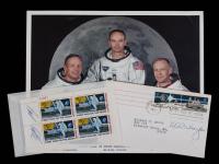 4-Block of First Man on the Moon 10 Cent Stamp with Artist Paul Calle and Autographed 1st Day Issue, Houston 1971 8 Cent Stamp b