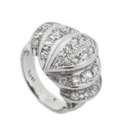 Ladies 14K White Gold and Diamond Dinner Ring in a Vaguely Organic, Shell Like Design Studded with Round Brilliant Cut Diamonds