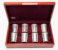 Set of Eight (8) Cocktail Tumblers in Sterling Silver all Housed in Wood Chest.