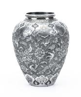 Fine Mid-Century or Older Ottoman Silver Vase: Ishafan (Eshafan) Style Repousse Work Throughout. Beautiful Condition