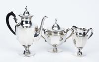 Shreve & Co. Sterling Silver Coffee/Teapot, Creamer and Large Sugar Bowl