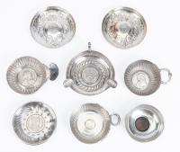 8 Sterling Silver Coin Bowls/Ashtrays Having French, British and or Peruvian Coins Set Inside Bowls