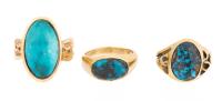 Three 14K Yellow Gold Rings each with Beautiful Turquoise Suitable for the Lady or Gentleman