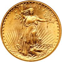 1908 $20 St. Gaudens. No Motto