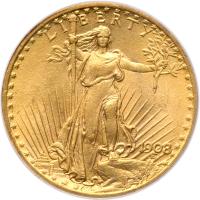 1908 $20 St. Gaudens. No Motto