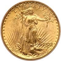 1908 $20 St. Gaudens. No Motto