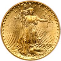 1908 $20 St. Gaudens. No Motto