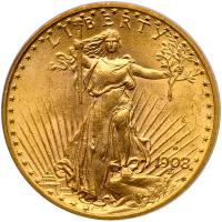 1908-D $20 St. Gaudens. Motto