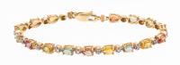 Ladies OJ Perrin, 14K Yellow Gold Bracelet with Diamonds and 16 Colorful Sapphires that Span the Rainbow