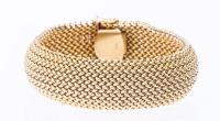 Stylish, Tailored, Ladies 14K Yellow Gold Mesh Bracelet Perfect for Business to Evening Wear.