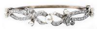 Ladies 14K White Gold, Diamond and Pearl Hinged Bracelet, Lovely and Delicate in Appearance