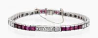 Ladies Beautiful 14K White Gold Diamond and Ruby Tennis Style Bracelet with 2.5 Carat of Rubies