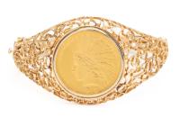 Ladies Custom-Handmade 14K Yellow Gold Bracelet with a Fine, 1915 $10 Gold Piece