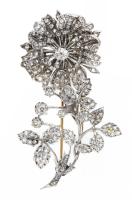 Late Victorian Ladies Brooch, a Single Bloom in Sterling Silver with Rose Cut and Old European Cut Diamonds Totaling 2.5-3 Carat