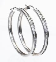 Ladies 14K White Gold and Diamond Hoop Earrings with Half of Each Hoop Having Channel Set Baguette Diamonds