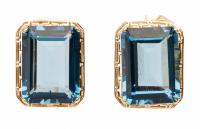 Ladies Swiss Blue Topaz Earrings set in 14K Yellow Gold Post & Clip Mounts