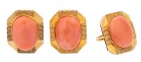 Premium Pink Coral Earrings and Matching Ring in 18K Yellow Gold