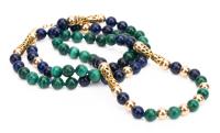 Ladies Exceptionally Fine Lapis and Malachite Bead Necklace with Numerous 14K Yellow Gold Beads and Spacers